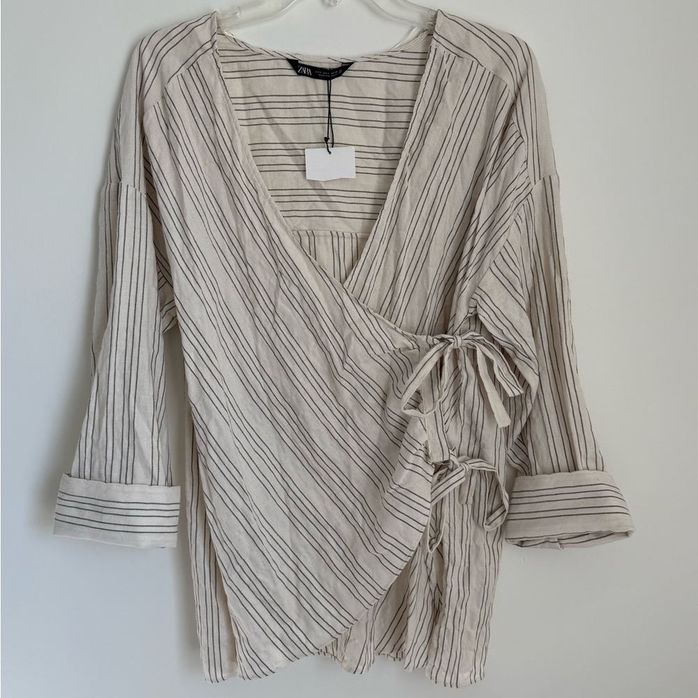 Zara Beige Striped Wrap Blouse